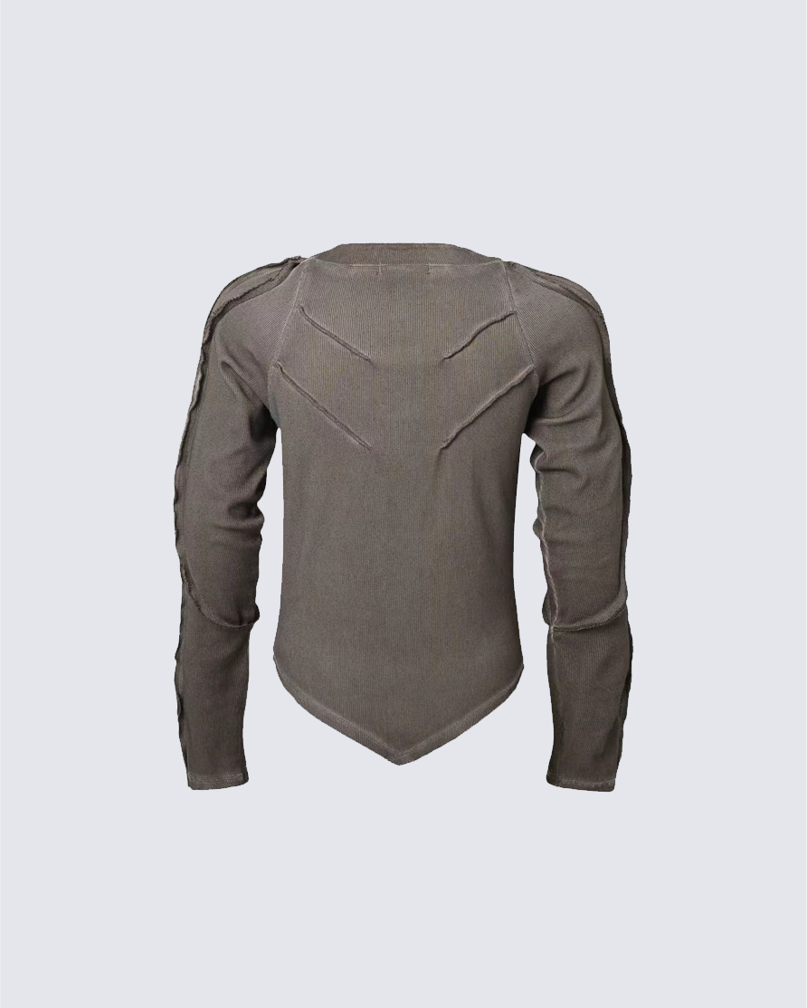 Distressed Panel Long-Sleeve Top
