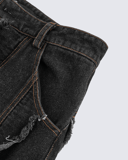 Frayed Patchwork Wide-Leg Denim Pants