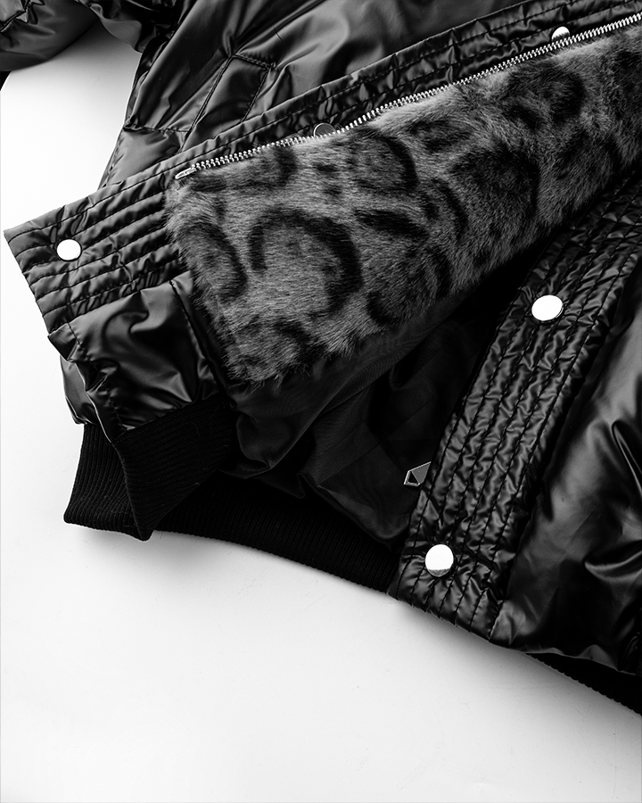 Glossy Fleece-Lined Puffer Jacket