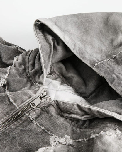 Distressed Embroidered Padded Hooded Jacket