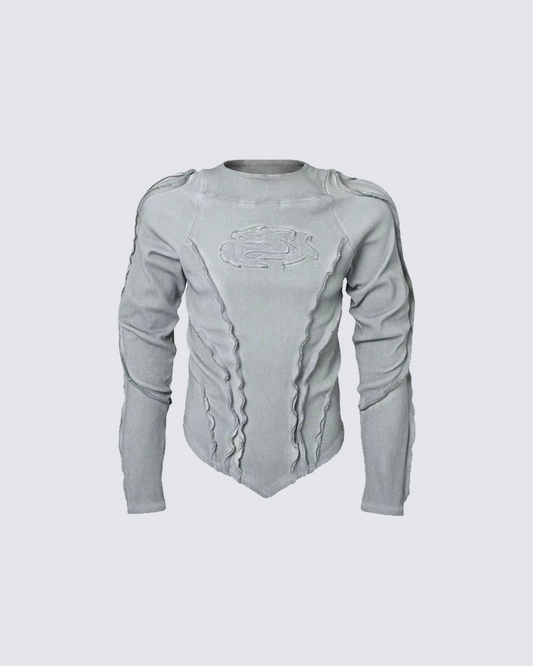 Distressed Panel Long-Sleeve Top