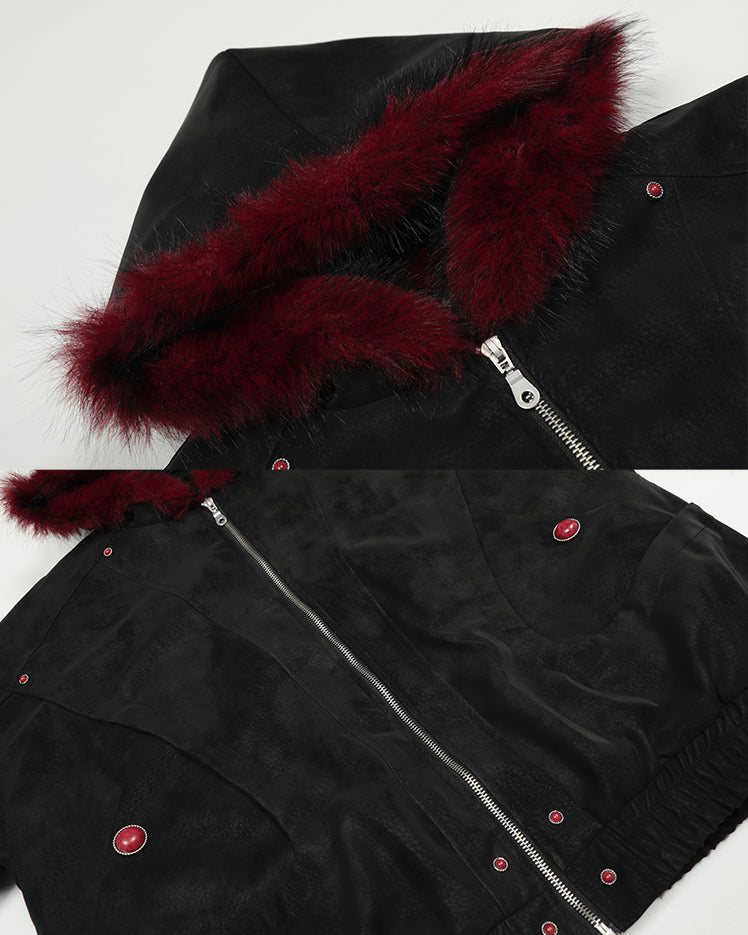 American Retro Fur-Collar Fleece-Lined Cotton Jacket