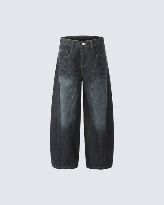 Patchwork Design Washed Denim Pants