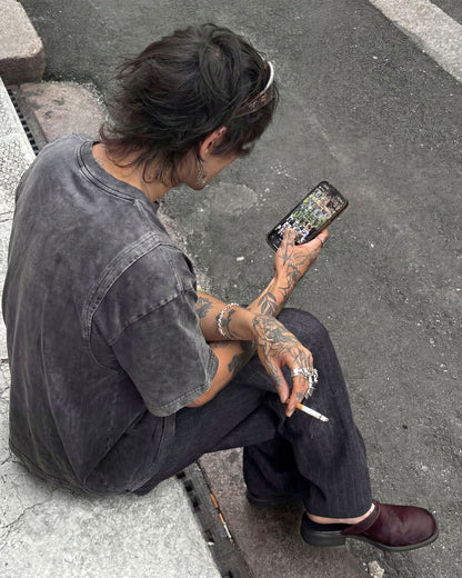 KIIKIO-Washed Vintage Graphic T-Shirt