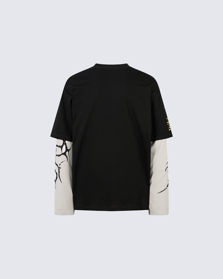 Layered Sleeve Grunge Graphic Long Sleeve T-Shirt