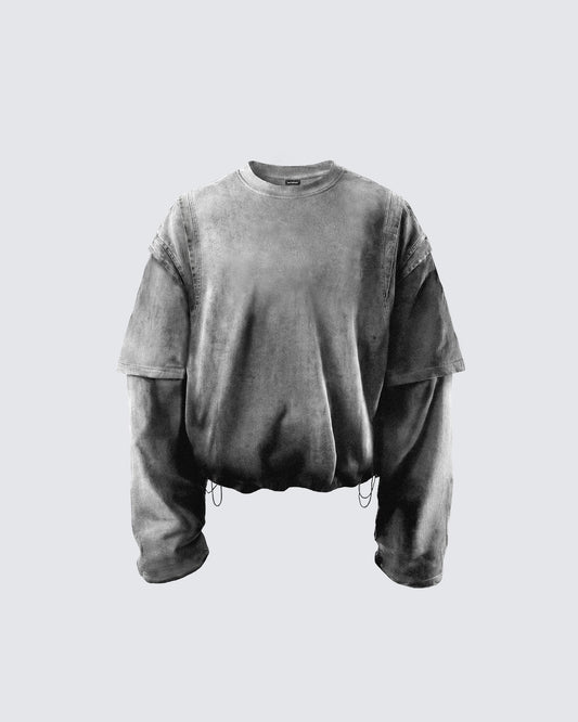 KIIKIO-Vintage Washed Layered Long-T-Shirt