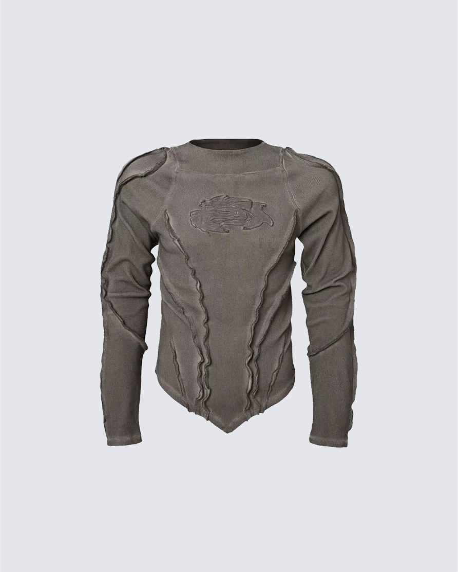 Distressed Panel Long-Sleeve Top