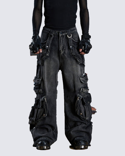 Vintage Streetwear Cargo Flared Jeans