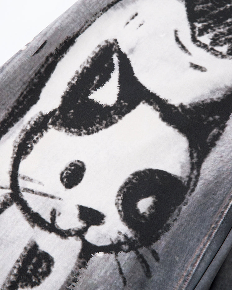 American High-Street Hand-Drawn Cat Print Scimitar Pants