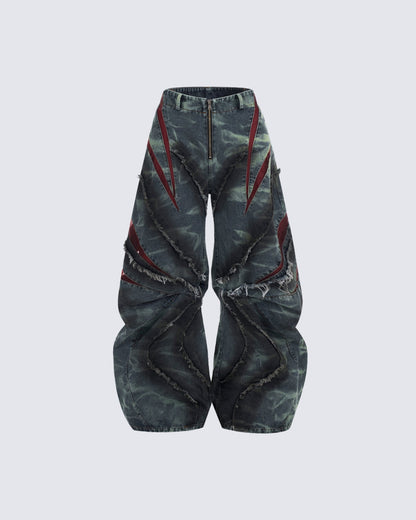 KIIKIO Distressed Ripped Denim Pants – Streetwear with Unique Torn Details