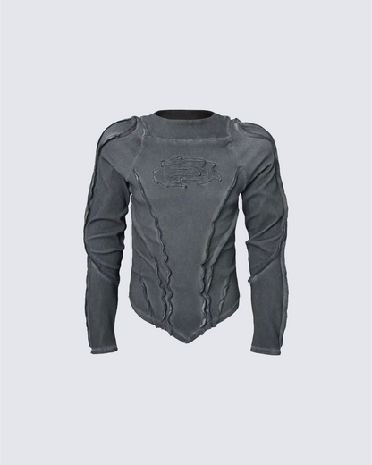 Distressed Panel Long-Sleeve Top