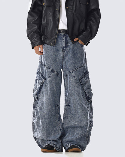 Heavy Washed Wide Cargo Jeans