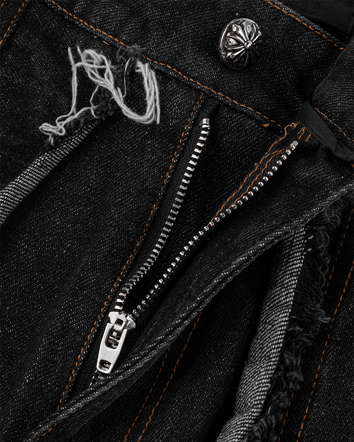 Frayed Patchwork Wide-Leg Denim Pants