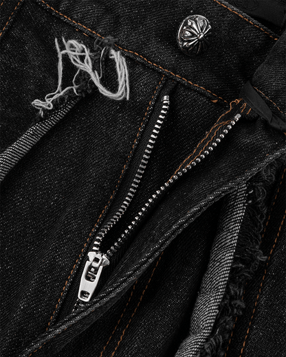 Frayed Patchwork Wide-Leg Denim Pants