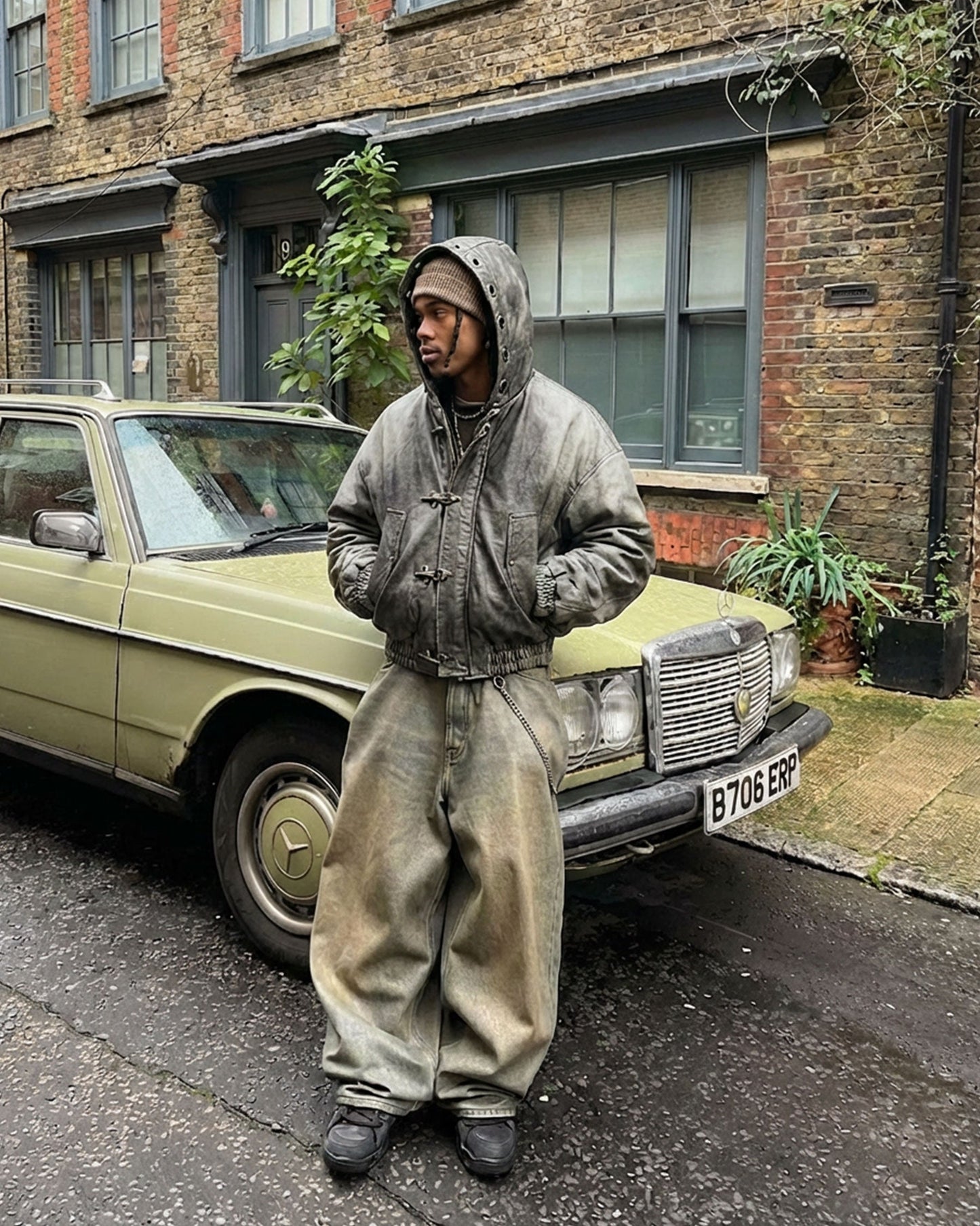 PUNK STREET DISTRICT-Vintage Washed Hooded Utility Jacket