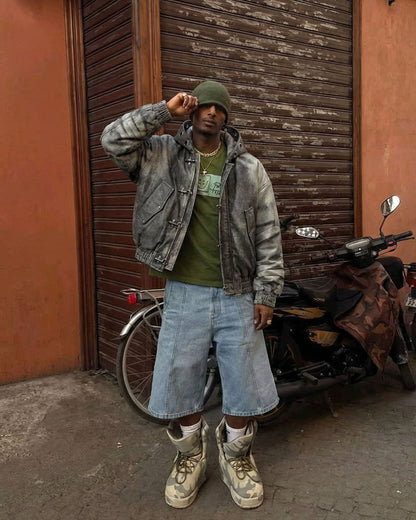 PUNK STREET DISTRICT-Vintage Washed Hooded Utility Jacket