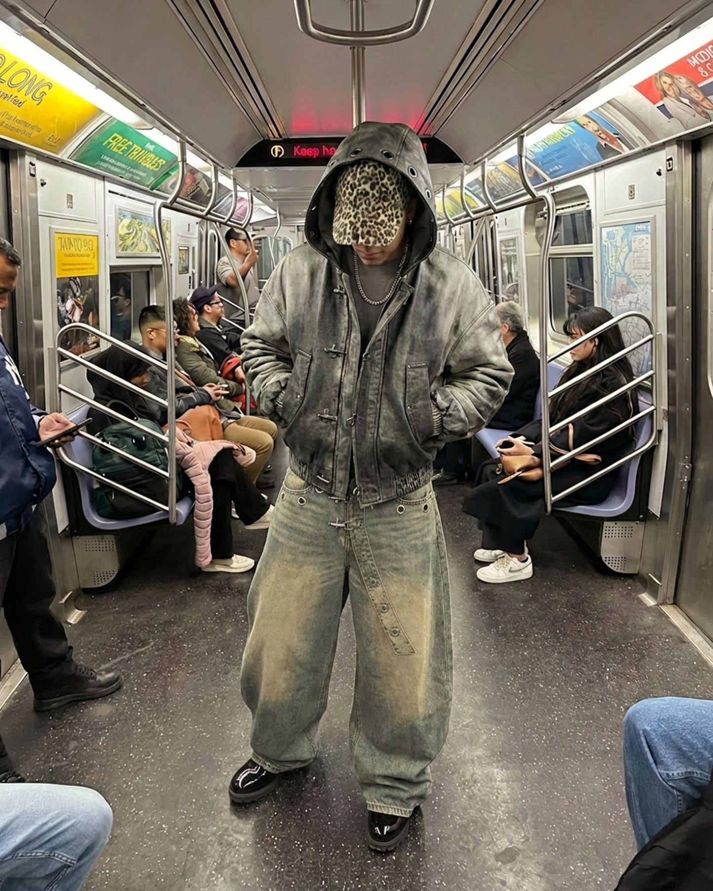 PUNK STREET DISTRICT-Vintage Washed Hooded Utility Jacket