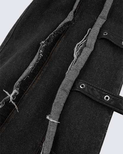 Frayed Patchwork Wide-Leg Denim Pants