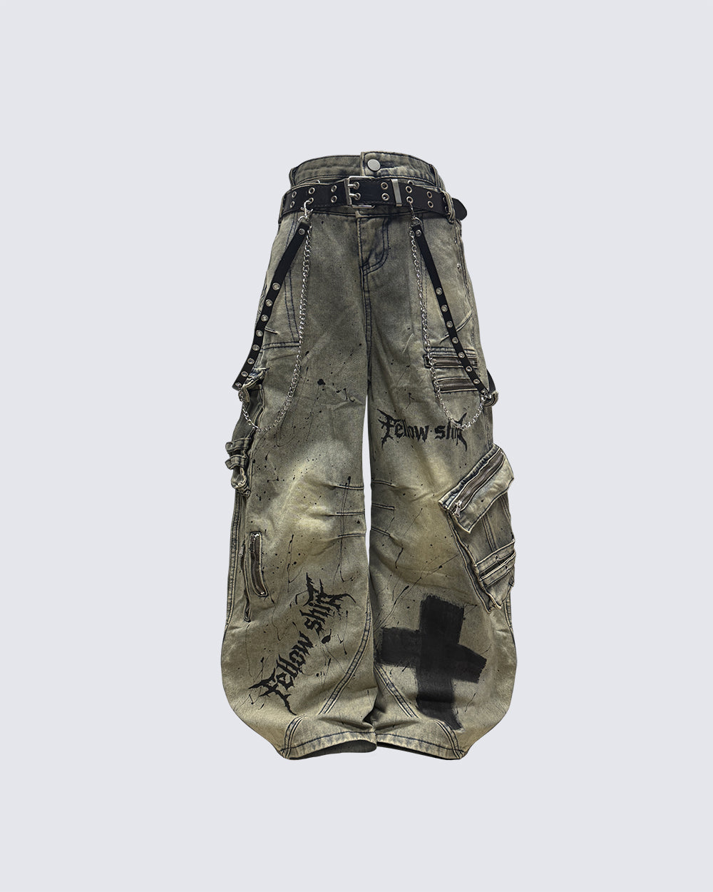 Dual-Waist Paint-Splash Cargo Pants
