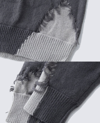 American High Street Hip-Hop Patchwork Frayed Sweater