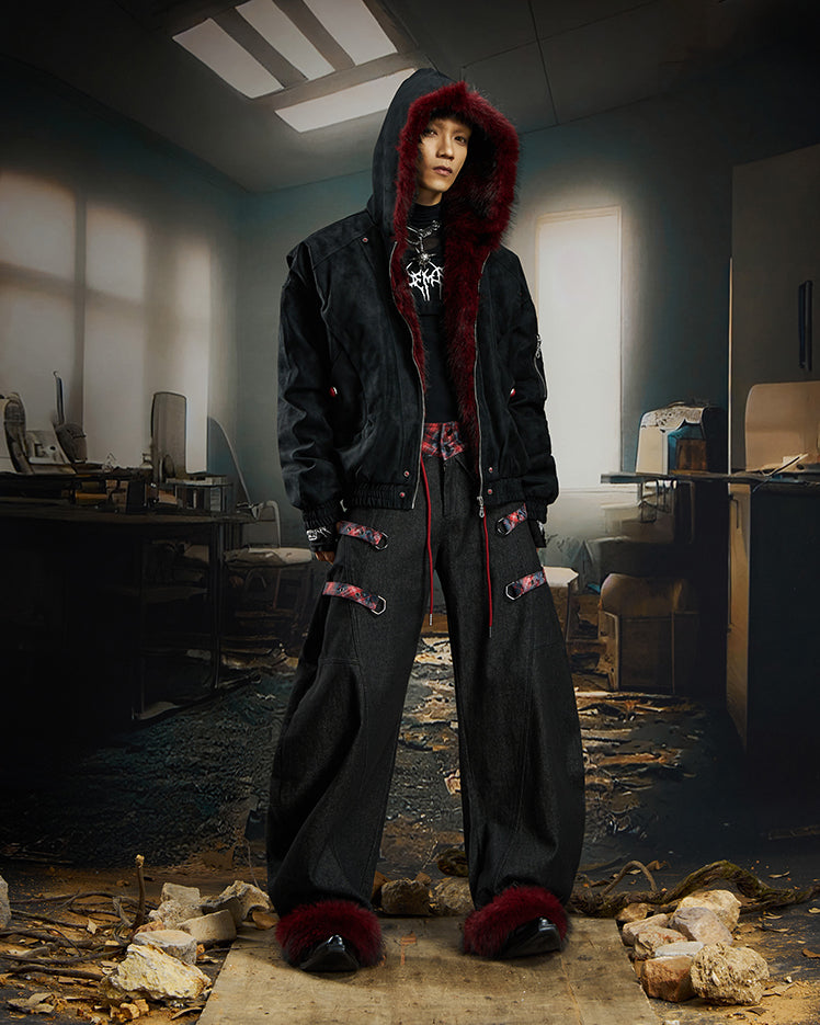 American Retro Fur-Collar Fleece-Lined Cotton Jacket