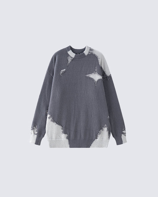 American High Street Hip-Hop Patchwork Frayed Sweater