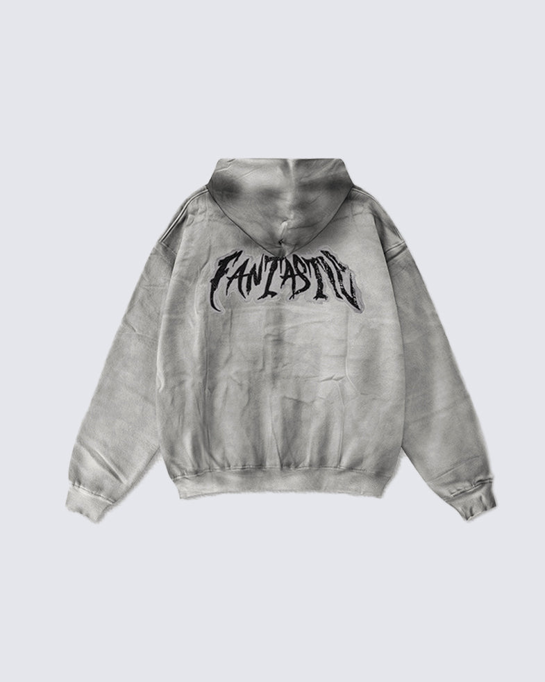 Washed Distressed Dirty Effect Pullover Hoodie
