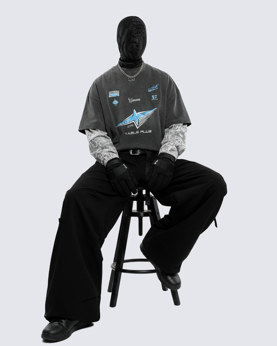 Streetwear Vintage Washed Layered Graphic Hoodie