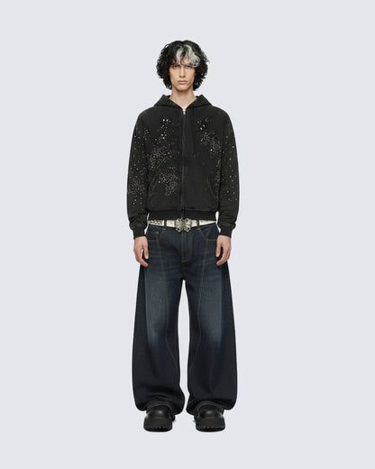 Patchwork Design Washed Denim Pants