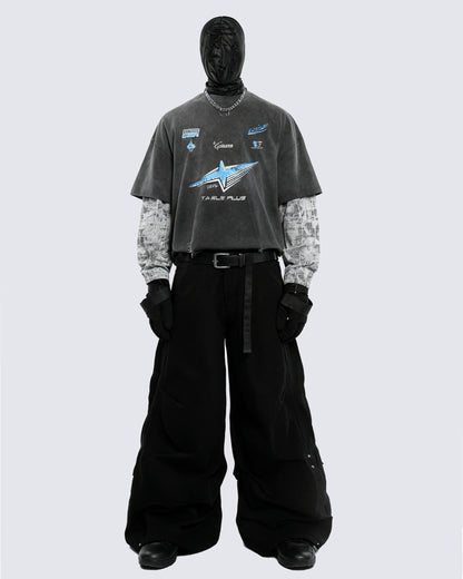 Streetwear Vintage Washed Layered Graphic Hoodie