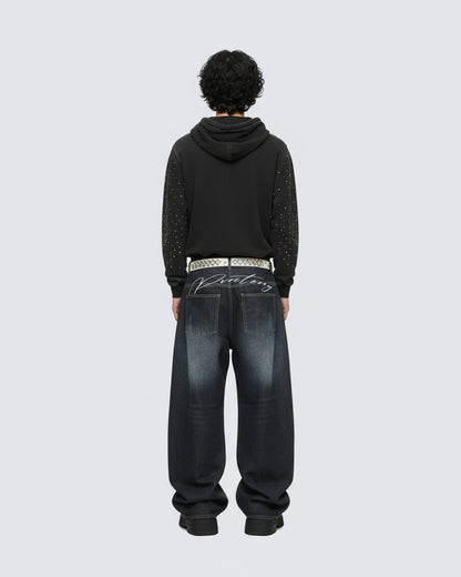 Patchwork Design Washed Denim Pants