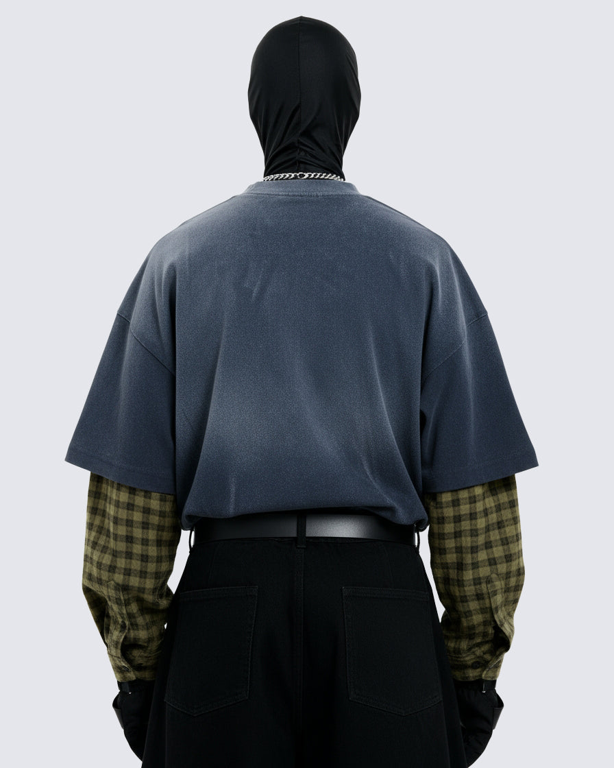 Mock Two-piece Retro Letter Printed Long Sleeve T-shirt