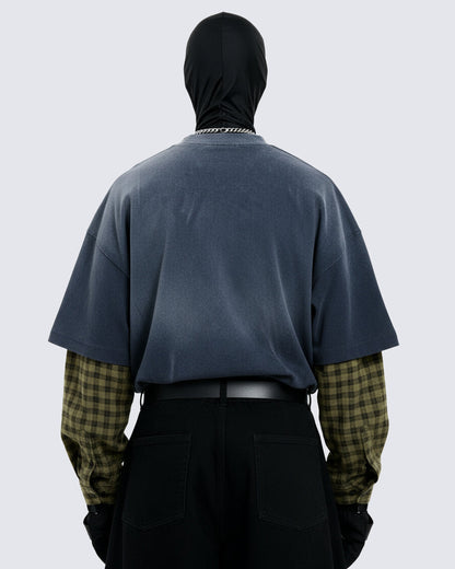 Mock Two-piece Retro Letter Printed Long Sleeve T-shirt