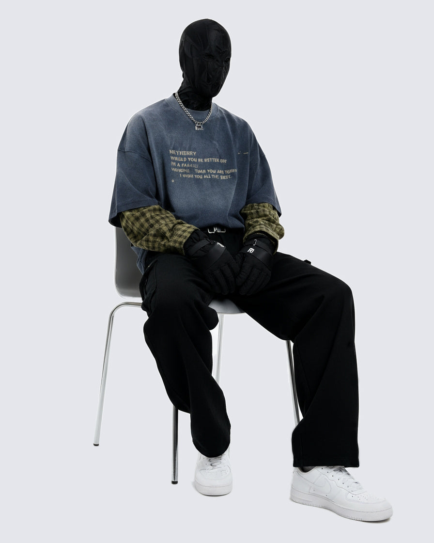 Mock Two-piece Retro Letter Printed Long Sleeve T-shirt