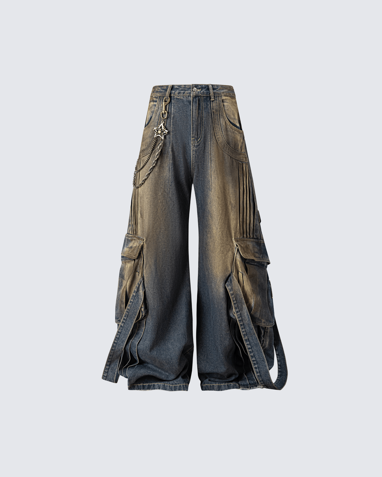 Faded Cargo Wide-Leg Denim Pants