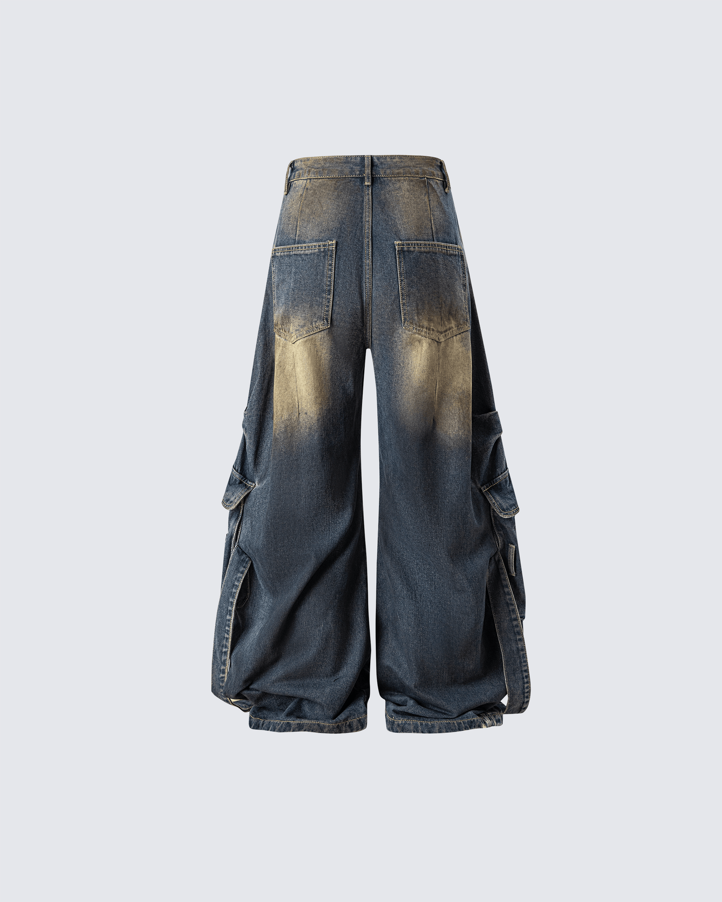 Faded Cargo Wide-Leg Denim Pants